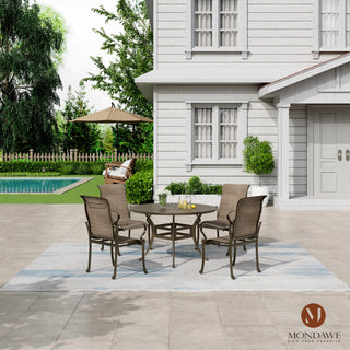 5 Piece Cast Aluminum Patio Dining Set - 48 Round Table with Umbrella Hole