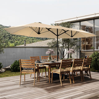 Rectangular Dual-Sided Patio Fiberglass Ribs Umbrella with LED Lights 15 FT