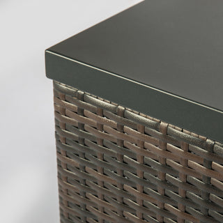 32" Propane Gas Fire Pit Table with Propane Tank Cover, 50000 BTU Square Steel Fire Pit with Beautiful Wicker Base for Outside Patio Deck Garden Backyard-Black