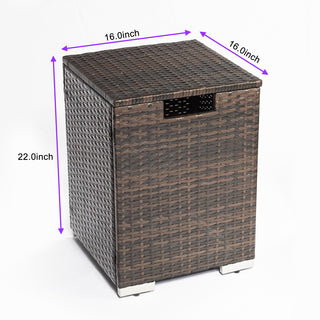 32" Propane Gas Fire Pit Table with Propane Tank Cover, 50000 BTU Square Steel Fire Pit with Beautiful Wicker Base for Outside Patio Deck Garden Backyard-Black