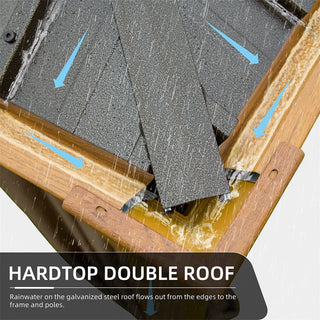 Aetherdome Wood-Looking Aluminum Pavilion Hardtop Gazebo with Galvanized Steel Double Roof, Curtains & Netting