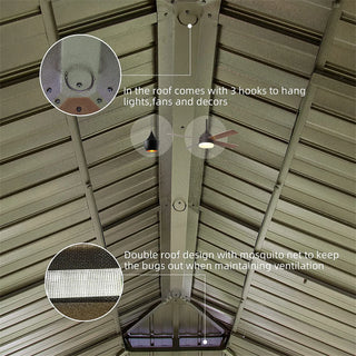 Aetherdome Wood-Looking Aluminum Pavilion Hardtop Gazebo with Galvanized Steel Double Roof, Curtains & Netting