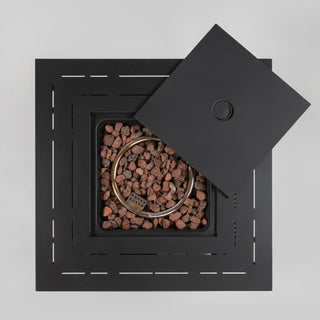 28" Propane Gas Fire Pit Table, 50000 BTU Square Steel Fire Pit with Beautiful Wicker Base for Outside Patio Deck Garden Backyard-Black