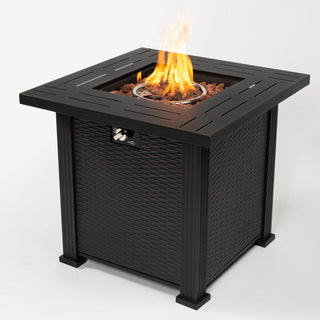 28" Propane Gas Fire Pit Table, 50000 BTU Square Steel Fire Pit for Outside Patio Deck Garden Backyard-Black