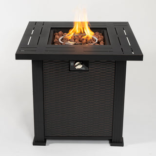 28" Propane Gas Fire Pit Table, 50000 BTU Square Steel Fire Pit for Outside Patio Deck Garden Backyard-Black