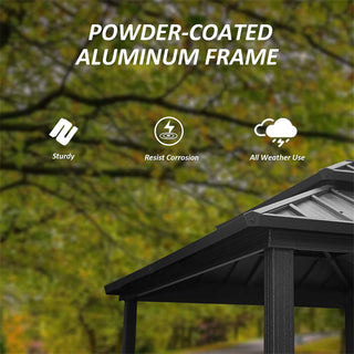 Hardtop Grill Outdoor BBQ Gazebo with 2 Side Shelves and Sloping Galvanized Steel Roof, Metal Permanent Grill Canopy with Ceiling Hooks