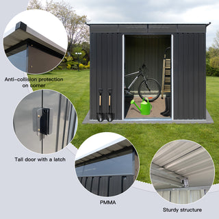 Mondawe 8ft x 6ft Metal Garden Storage Shed with Acrylic Roof Panels, Outdoor Tool Organizer for Backyard