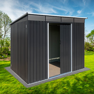 Mondawe 8ft x 6ft Metal Garden Storage Shed with Acrylic Roof Panels, Outdoor Tool Organizer for Backyard