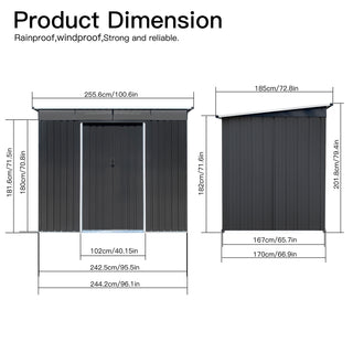 Mondawe 8ft x 6ft Metal Garden Storage Shed with Acrylic Roof Panels, Outdoor Tool Organizer for Backyard