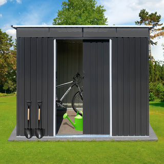 Mondawe 8ft x 6ft Metal Garden Storage Shed with Acrylic Roof Panels, Outdoor Tool Organizer for Backyard