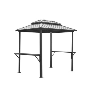 Hardtop Grill Outdoor BBQ Gazebo with 2 Side Shelves and Sloping Galvanized Steel Roof, Metal Permanent Grill Canopy with Ceiling Hooks