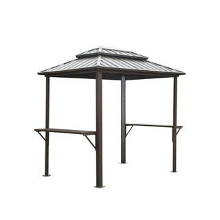 Hardtop Grill Outdoor BBQ Gazebo with 2 Side Shelves and Sloping Galvanized Steel Roof, Metal Permanent Grill Canopy with Ceiling Hooks