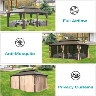 Aetherdome 12x18 FT Aluminum Hardtop Gazebo with Double Roof, Curtains & Netting