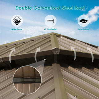 Aetherdome 12x18 FT Aluminum Hardtop Gazebo with Double Roof, Curtains & Netting