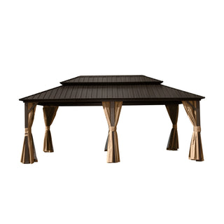 Aetherdome 12x18 FT Aluminum Hardtop Gazebo with Double Roof, Curtains & Netting