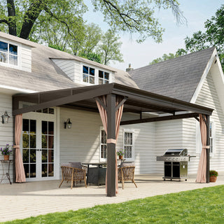 VineLull Outdoor Wall-Mounted Hardtop Pergora with Curtains and Netting