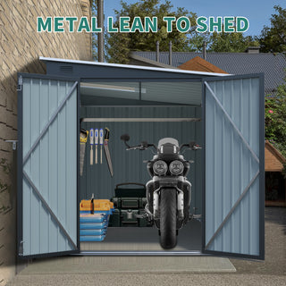 6x8FT Galvanized Steel Outdoor Storage Shed with Lockable Double Doors, Metal Lean to Shed with Free PC Light Board for Tools, Bikes & Patio Essential