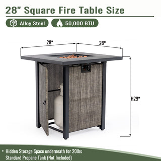 28" Propane Gas Fire Pit Table, 50000 BTU Square Steel Fire Pit for Outside Patio Deck Garden Courtyard -Black
