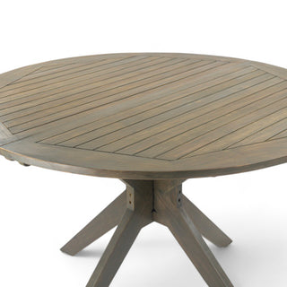 Gray Round Acacia Wood Dining Outdoor Patio Table with X-Base