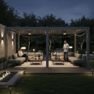 Aluminum Double Pergola Gazebo with Adjustable Louvered Roof & LED