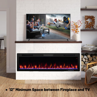 Electric Fireplace 40/50/60 Inches Recessed and Wall Mounted for 2 x 6 Ft Stud