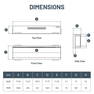 Panoramic 3-Sided Multi-Color LED Flame Wall-Mounted & Recessed Electric Fireplace