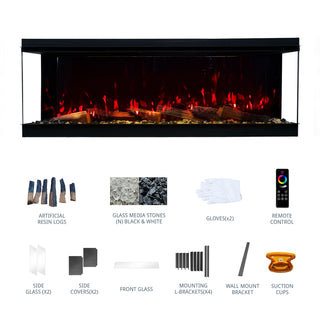 Panoramic 3-Sided Multi-Color LED Flame Wall-Mounted & Recessed Electric Fireplace