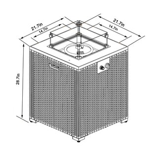 22" Propane Gas Fire Pit Table, 50000 BTU Square Steel Fire Pit with Beautiful Wicker Base for Outside Patio Deck Garden Backyard-Black