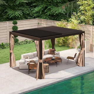 10x12/10x10 FT Outdoor Louvered Pergola with Adjustable Louvers-Brown/Gray/White