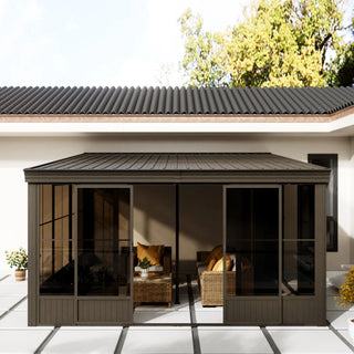 12x14 FT All-Season Patio Sunroom with Side Door, Aluminum Frame Enclosed Outdoor Room for Backyard and Garden