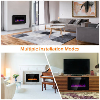 30/36/42/50/60-Inch Recessed Ultra Thin Electric Fireplace Heater with Glass Appearance