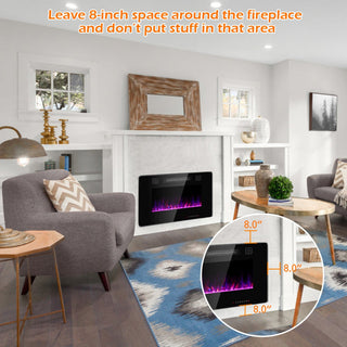 30/36/42/50/60-Inch Recessed Ultra Thin Electric Fireplace Heater with Glass Appearance