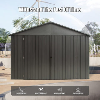 Outdoor Metal Garage Shed, Extra Large Metal Carport with Lockable Double Hinged Doors, Heavy Duty Car Shelter for Car, Truck, Motorcycle and Lawn Equipment, Grey