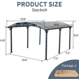 12x16 FT Arch Carport with Aluminum Frame and Polycarbonate Roof Panels, Heavy-Duty Outdoor Car Shelter for Driveway, Cars, and Trucks
