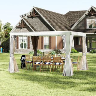 10x12/10x10 FT Outdoor Louvered Pergola with Adjustable Louvers-Brown/Gray/White