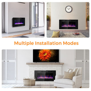 30/36/42/50/60-Inch Recessed Ultra Thin Electric Fireplace Heater with Glass Appearance