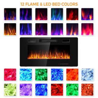 30/36/42/50/60-Inch Recessed Ultra Thin Electric Fireplace Heater with Glass Appearance