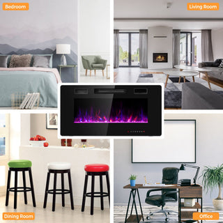 30/36/42/50/60-Inch Recessed Ultra Thin Electric Fireplace Heater with Glass Appearance