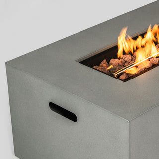 42" Propane Gas Fire Pit Table 2-Pieces, 50000 BTU Rectangular Steel Fire Pit with Glass Wind Guard for Outside Patio Deck Garden Courtyard -Light Gray