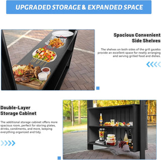 Hardtop Grill Outdoor BBQ Gazebo with 2 Side Shelves and Sloping Galvanized Steel Roof, Metal Permanent Grill Canopy with Ceiling Hooks