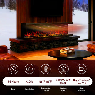 Panoramic 3-Sided Multi-Color LED Flame Wall-Mounted & Recessed Electric Fireplace