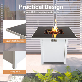 30in White Steel Propane & Natural Gas Fire Pit Table Set – Durable Powder-Coated Finish with Lid, Ideal for Patio, Deck & Backyard Heating