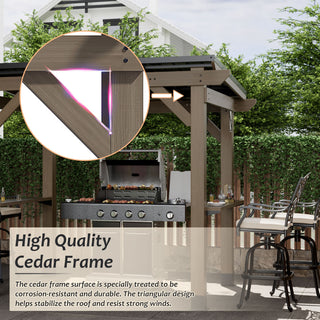 AeroEave Outdoor Cedar Wooden Hardtop Gazebo with Pitched Galvanized Steel Roof