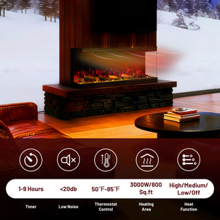 Panoramic 3-Sided Multi-Color LED Flame Wall-Mounted & Recessed Electric Fireplace