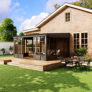 12x14 FT All-Season Patio Sunroom with Side Door, Aluminum Frame Enclosed Outdoor Room for Backyard and Garden