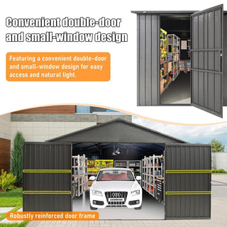 Outdoor Metal Garage Shed, Extra Large Metal Carport with Lockable Double Hinged Doors, Heavy Duty Car Shelter for Car, Truck, Motorcycle and Lawn Equipment, Grey