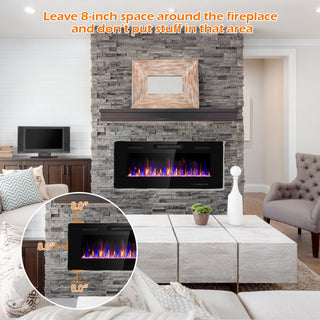 30/36/42/50/60-Inch Recessed Ultra Thin Electric Fireplace Heater with Glass Appearance