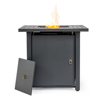 30" Propane Gas Fire Pit Table, 50000 BTU Square Steel Fire Pit for Outside Patio Deck Garden Backyard-Black