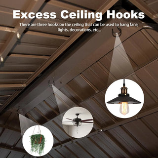 Hardtop Grill Outdoor BBQ Gazebo with 2 Side Shelves and Sloping Galvanized Steel Roof, Metal Permanent Grill Canopy with Ceiling Hooks