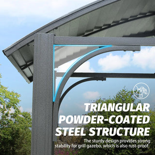 Hardtop Grill Outdoor BBQ Gazebo with 2 Side Shelves and Sloping Galvanized Steel Roof, Metal Permanent Grill Canopy with Ceiling Hooks